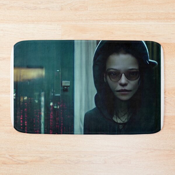 Item preview, A Young mysterious woman with glasses stands alone behind a Computer. designed and sold by FiniteRoyal.