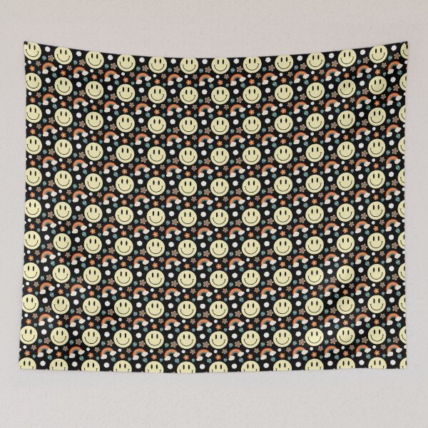 Item preview, Retro Smiley Rainbows and Flowers. Retro Aesthetic pattern. Retro vintage. designed and sold by MamaNeeaDesigns.