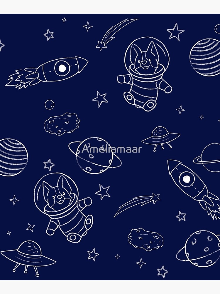 Corgi Astronaut in space blue by Ameliamaar