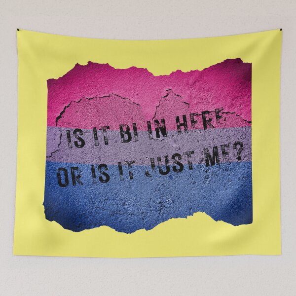 Item preview, Is It Bi In Here Or Is It Just Me Wall With The Bisexual Colors In Yellow designed and sold by LuckyKermit.
