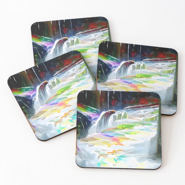 Item preview, AI Generated Art, Rainbow Waterfall Fantasy Acrylic Art designed and sold by ACC .
