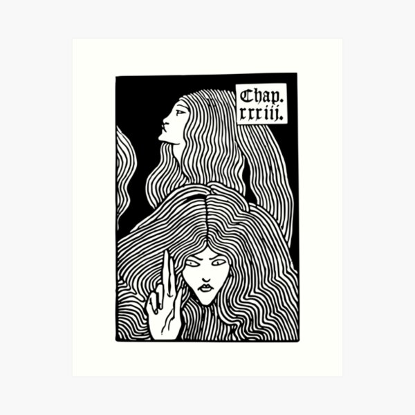 Item preview, Beardsley Art Nouveau - Two Women with Long Hair Black designed and sold by UbeInk.