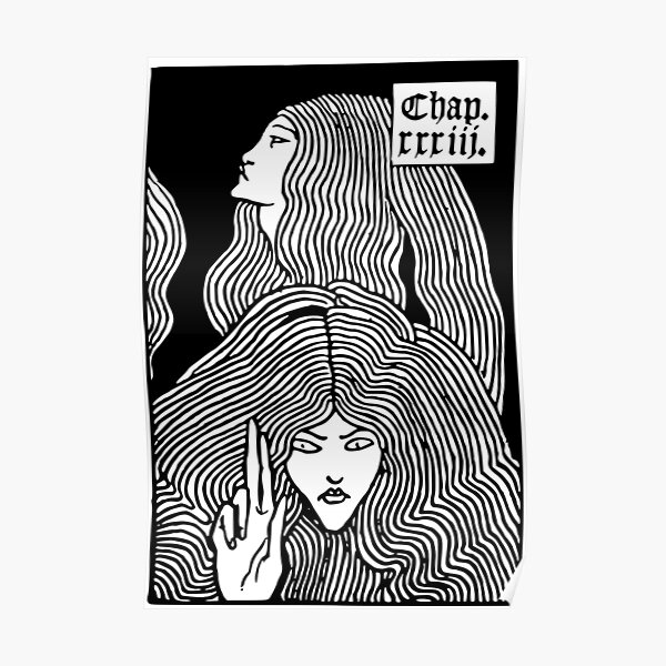 Beardsley Art Nouveau - Two Women with Long Hair Black Poster