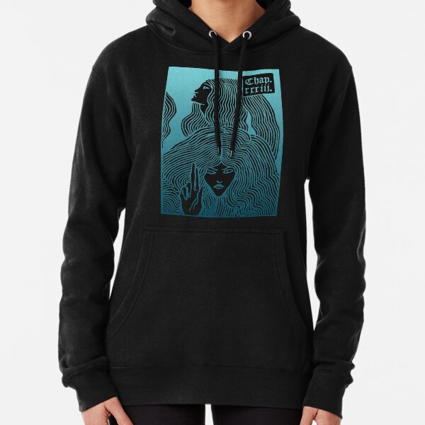 Beardsley Blue Art Nouveau - Two Women with Long Hair Gradient Blue Pullover Hoodie