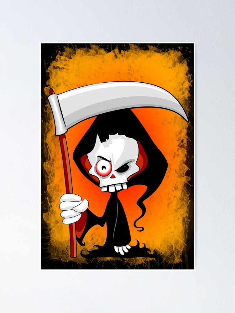 an illustration of grim reaper, full body, relaxing in