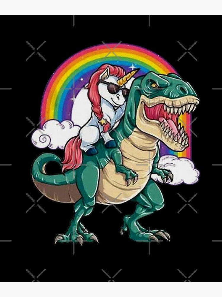 "Unicorn Riding Dinosaur T Rex Funny Party Rainbow Squad Best Gift Top ...