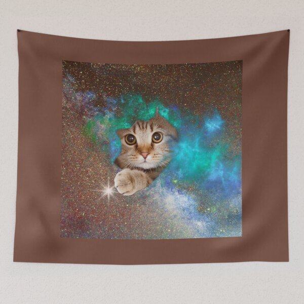 Item preview, Kitty in Space.. A fantasy design of a cosmic cat playing with a star in the solar system designed and sold by Wonder & Whimsy.