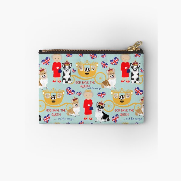 Item preview, her highness queen elizabeth of the British Empire with the royal corgis - god save the queen - corgi pattern - queen elizabeth pattern turquoise designed and sold by Corgiworld.