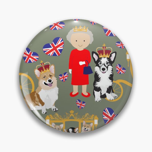 Item preview, her highness queen elizabeth of the British Empire with the royal corgis - god save the queen - corgi pattern - queen elizabeth pattern sage green designed and sold by Corgiworld.