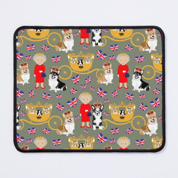 Item preview, her highness queen elizabeth of the British Empire with the royal corgis - god save the queen - corgi pattern - queen elizabeth pattern sage green designed and sold by Corgiworld.