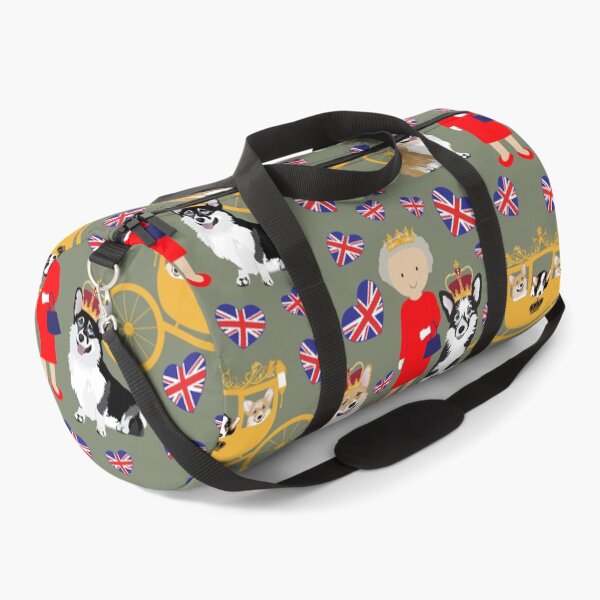Item preview, her highness queen elizabeth of the British Empire with the royal corgis - god save the queen - corgi pattern - queen elizabeth pattern sage green designed and sold by Corgiworld.