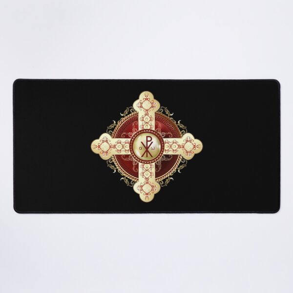 Item preview, Greek Orthodox Cross White Red Gold Fancy ICXC NIKA designed and sold by Yiorgos Designs.