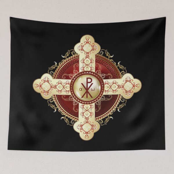 Item preview, Greek Orthodox Cross White Red Gold Fancy ICXC NIKA designed and sold by Yiorgos Designs.