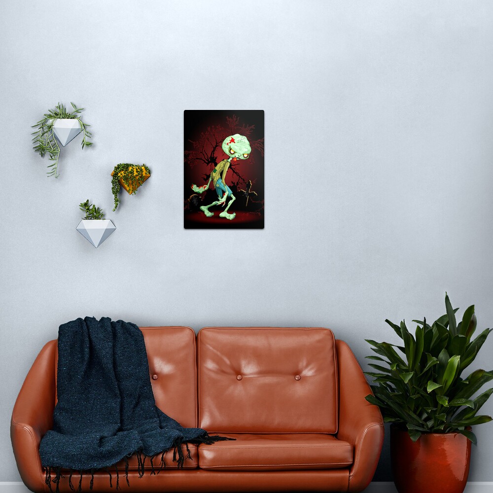 Zombie Creepy Monster Cartoon walking on cemetery Metal Print
