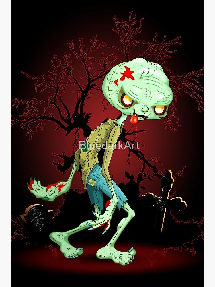 Zombie Creepy Monster Cartoon walking on cemetery by BluedarkArt