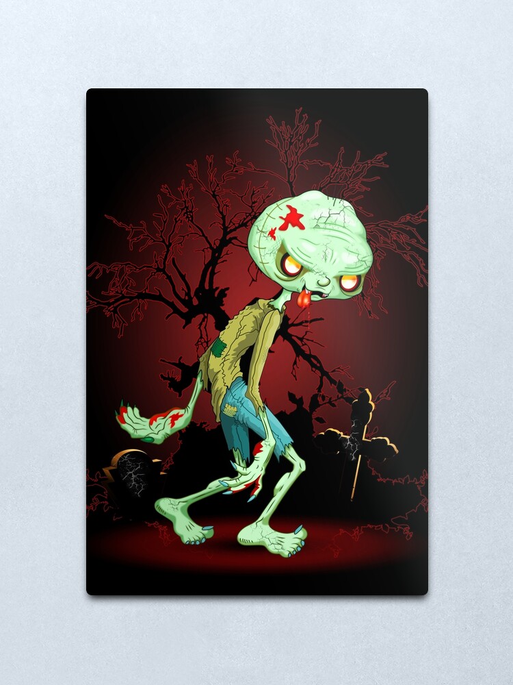 Alternate view of Zombie Creepy Monster Cartoon walking on cemetery Metal Print