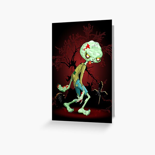 Zombie Creepy Monster Cartoon walking on cemetery Greeting Card