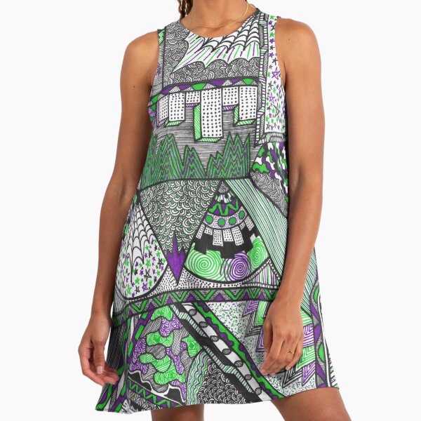 green purple combination dress V Neck Green and Purple Dress main image 1