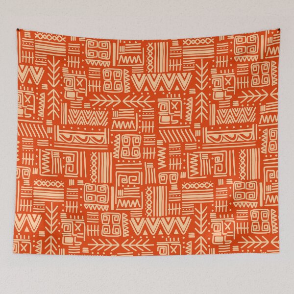 Item preview, African Tribal Mudcloth Orange and Yellow Pattern designed and sold by SoccaTamam.