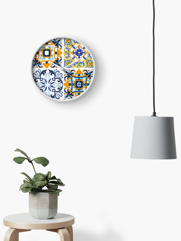 Imagen 1 de 4, Reloj con la obra Copia de azulejos sicilianos, mediterráneos, mosaicos, ornamentales. , diseñada y vendida por MariaMarinova.