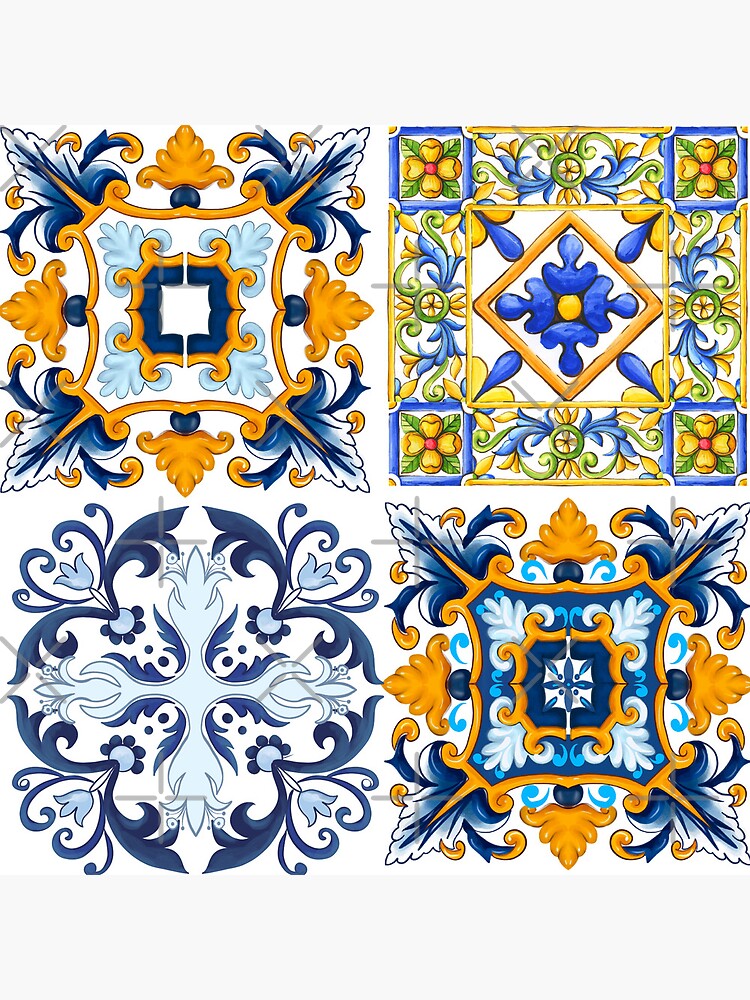 Imagen 4 de 4, Reloj con la obra Copia de azulejos sicilianos, mediterráneos, mosaicos, ornamentales. , diseñada y vendida por MariaMarinova.