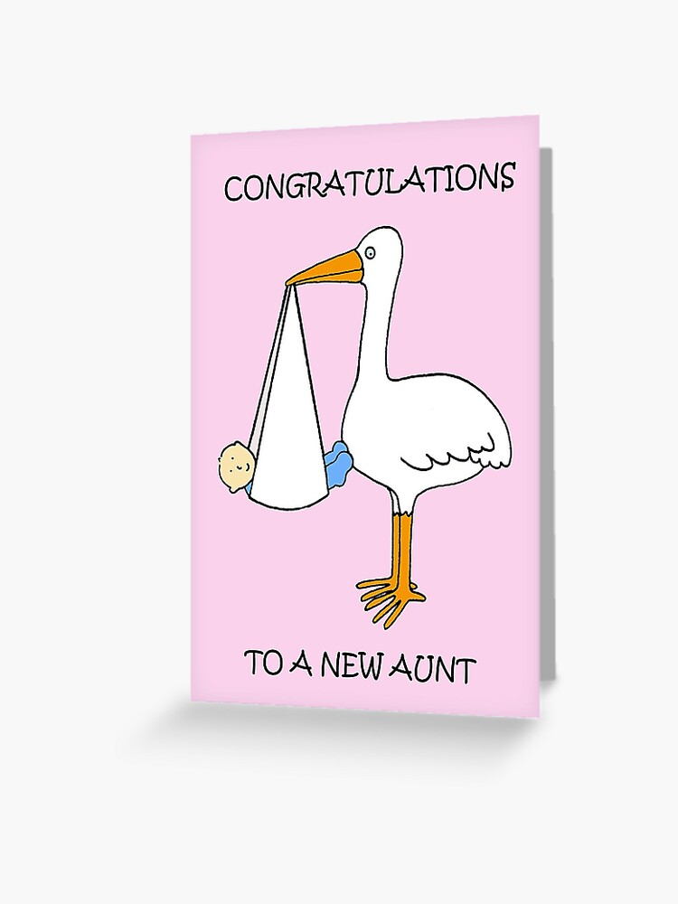 Carte De Vœux Felicitations A La Nouvelle Tante Bebe Garcon Cartoon Stork Par Katetaylor Redbubble