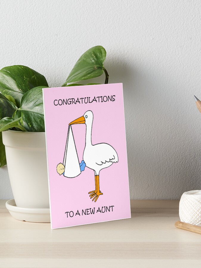 Impression Rigide Felicitations A La Nouvelle Tante Bebe Garcon Cartoon Stork Par Katetaylor Redbubble