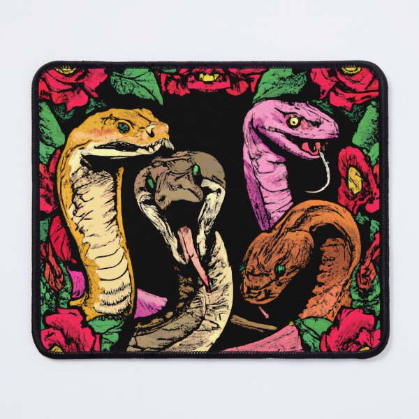 Snakes n Roses - Retrowave Snakes with Floral Rose Background Mouse Pad