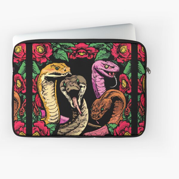Snakes n Roses - Retrowave Snakes with Floral Rose Background Laptop Sleeve
