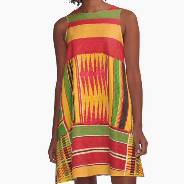 African Kente Cloth Textile Pattern A-Line Dress for Sale by