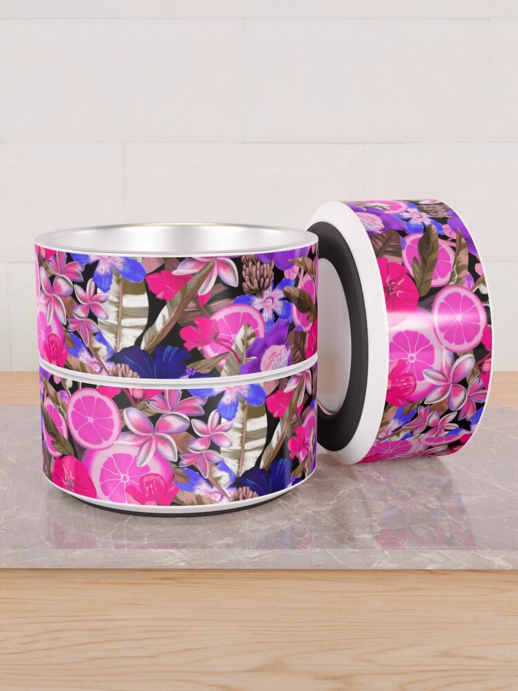 Alternate view of Flowers and Fruits Blue Pet Bowl