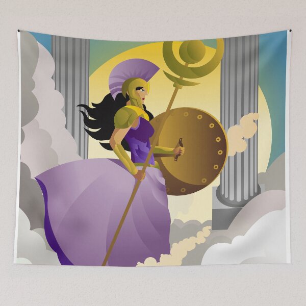 Item preview, greek roman goddess athena minerva with shield and staff in the sky designed and sold by matintheworld ( delcarmat ).