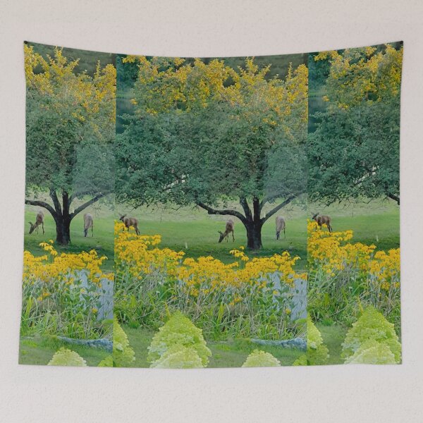 Item preview, deer eating apples in the garden designed and sold by Tereza Pilar  Art.