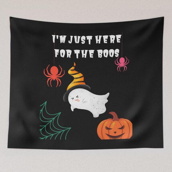 Item preview, I'm Just Here For The Boos - Cute Flying Ghost with yellow, and black hat Spiders Evil Pumpkin Cobweb designed and sold by Mechanical-Artt.