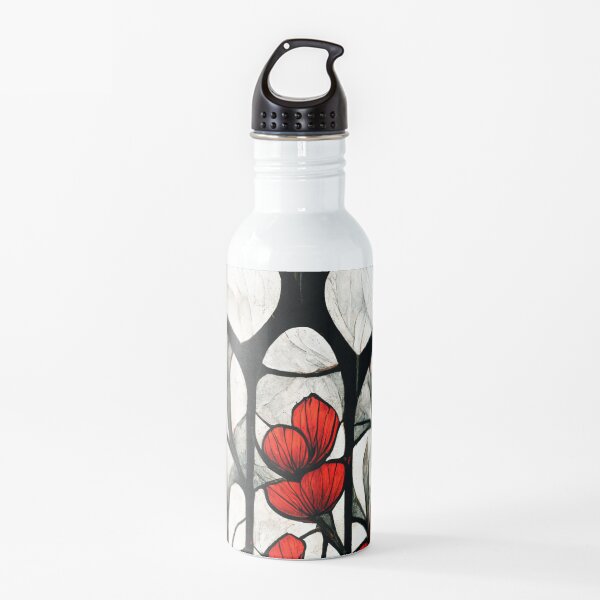 Beautiful red flowers, stained glass, bouquet, tulips, roses in stained glass style Water Bottle