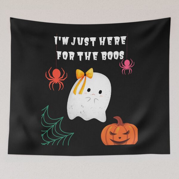 Item preview, I'm Just Here For The Boos - Cute Flying Ghost with yellow bow, Spiders Evil Pumpkin Cobweb designed and sold by Mechanical-Artt.