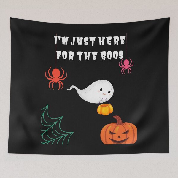 Item preview, I'm Just Here For The Boos - Cute Flying Ghost with a pumpkin bucket, Spiders Evil Pumpkin Cobweb designed and sold by Mechanical-Artt.