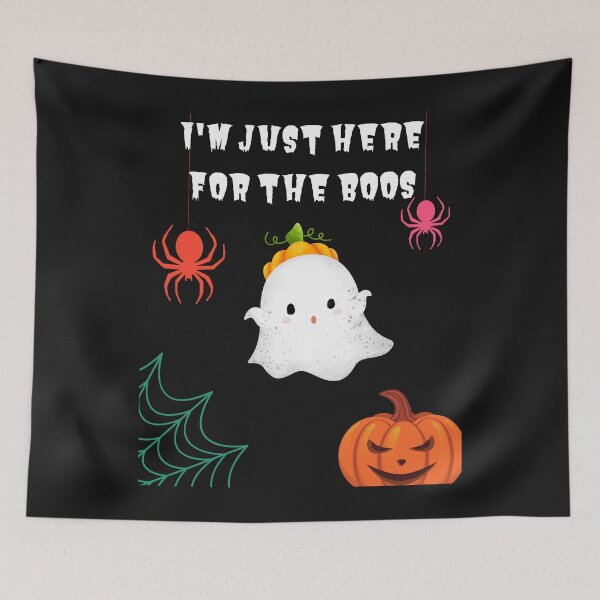Item preview, I'm Just Here For The Boos - Cute Flying Ghost with a pumpkin hat, Spiders Evil Pumpkin Cobweb designed and sold by Mechanical-Artt.