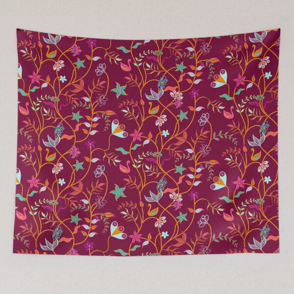 Item preview, Raspberry Red Flowering Branches and Birds designed and sold by KeeganCreations.