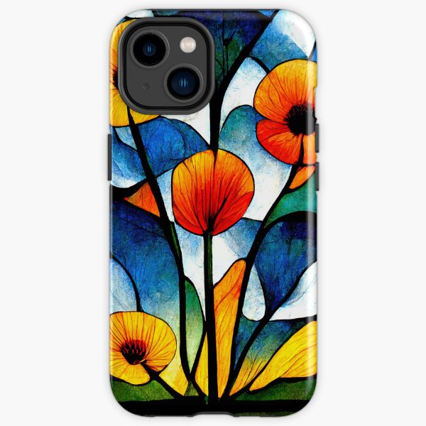 Hermosas flores, vidrieras, ramo, tulipanes, rosas estilo vidrieras, multicolor Funda resistente para iPhone