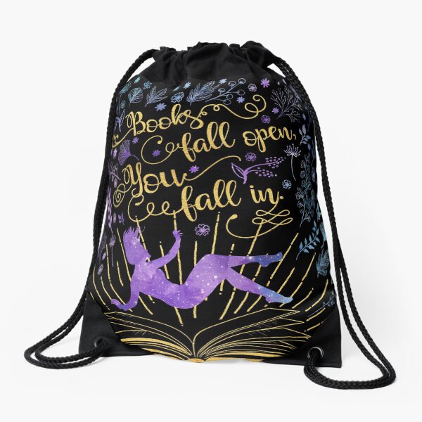 Books Fall Open, You Fall In Drawstring Bag