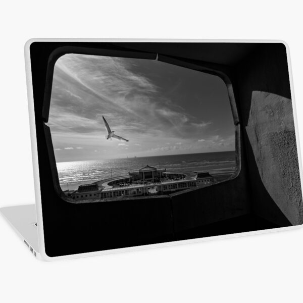 Black and white view overlooking Worthing Seafront. Laptop Skin