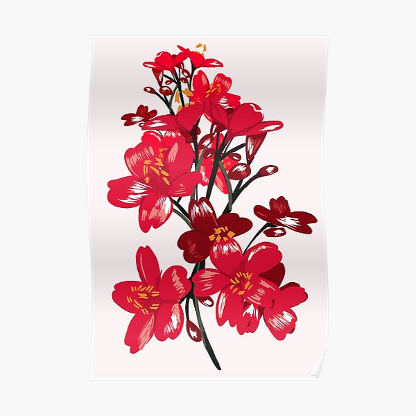 "Red cherry blossom flower painting" Poster for Sale by Softlife