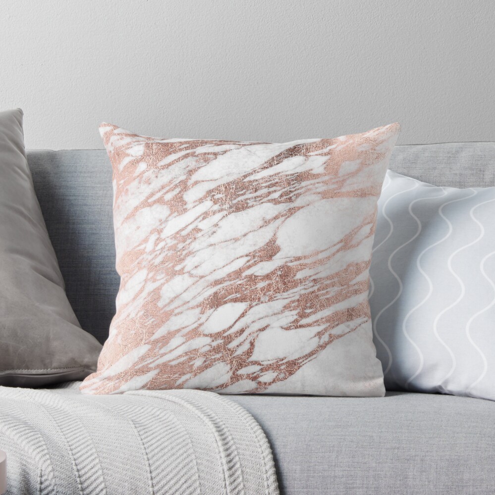 Chic Elegant White and Rose Gold Marble Pattern Throw Pillow
