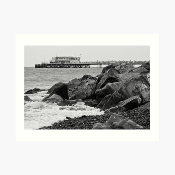 black and white view of Worthing pier Art Print