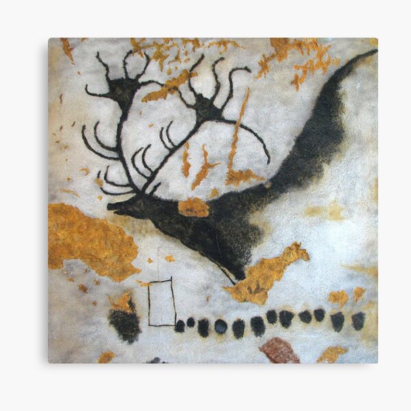 Cave. Stag. Lascaux Cave. Cave at Lascaux. Megaloceros, with line of dots. Canvas Print