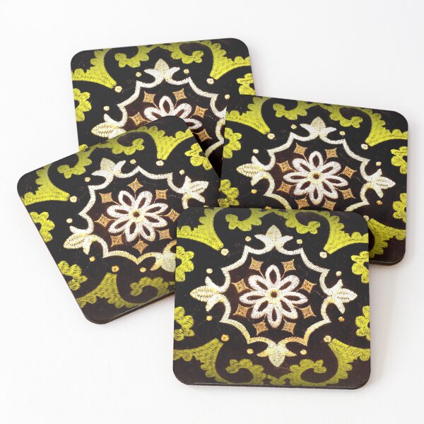 Item preview, Green, cream and nougat ornaments on black velvet  designed and sold by angel1.