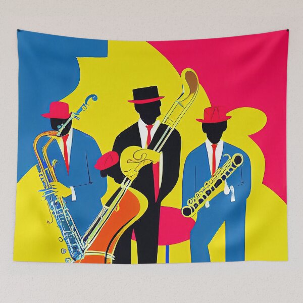 Item preview, Colourful Pop Art Jazz Trio designed and sold by ThePurpleMelon.
