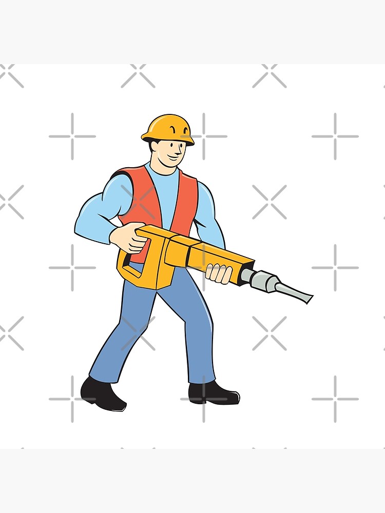 Póster Trabajador De La Construcción Holding Jackhammer Cartoon De Patrimonio Redbubble 0364