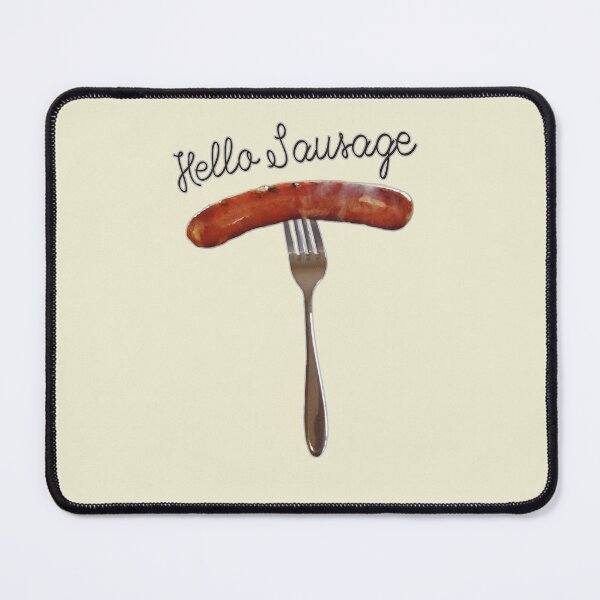 Item preview, Hello Sausage -sausage on a fork- friendly fun design designed and sold by tinytiger77.